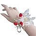 DDSP Mädchen Brautjungfer Armband Blumen Hochzeit Prom Party Corsage Armband Stoff Hand Blumen Hochzeitsversorgung Zubehör (Color : Red)