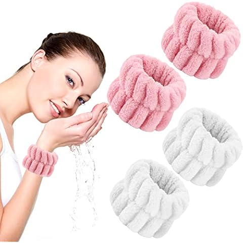 WLLHYF 2 Pairs Face Wash Wristbands Wrist Spa Washband Microfiber Wrist Wash Towel Band for Washing Face Elastic Absorbent Wristbands for Women Girls Prevent Liquid from Spilling (pink+white) Cover