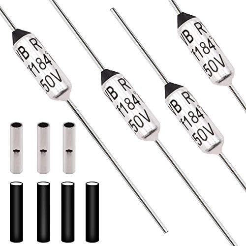 Tnisesm 10 Pcs 184 C Metal Thermal Cutoffs Thermal Fuse 10A 250V with Non-Insulated Butt Connectors(22-18 AWG) for Motor Transformer Electric Industrial Home Appliance 184°+BN0.75