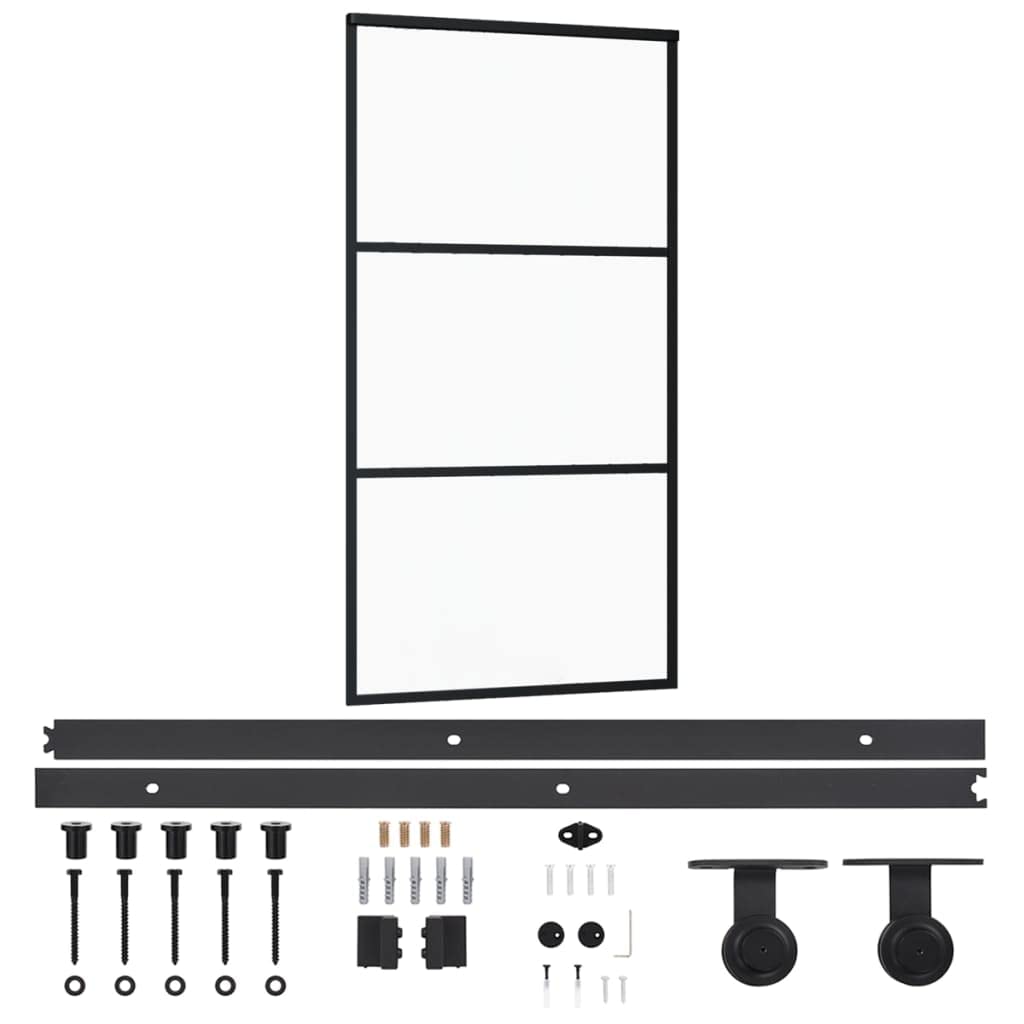 vidaXL Puerta Corredera con Herrajes Entrada Corrediza Deslizante Hogar Cuarto de Baño Salón Sala de Estar Habitación ESG Vidrio y Aluminio 102x205 cm