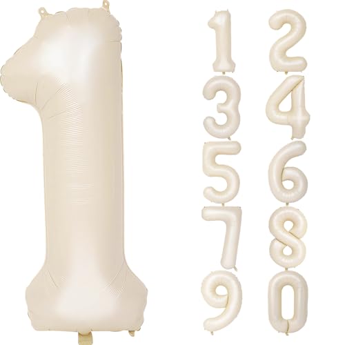 Image of Number Balloons for Birthday Decorations - 40 Inch Large Party Balloons 1, Cream Foil Number Balloons for Boys Girls, Balloons for Party Supplies