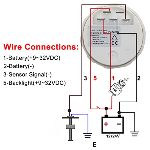 Geloo Auto Digitale Brandstof Niveau Meter 52mm 0 ~ 190 ohm E-1/2-F voor Motorfiets Auto Boot 12V 24V met Rode Backlight IP67 Waterdicht - Afbeelding 5
