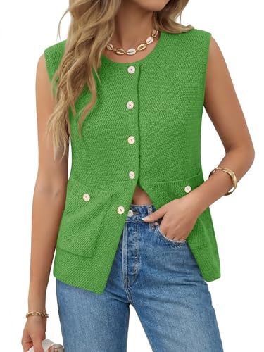 Image of Yousify Womens Sweater Vest Sleeveless Button Down Round Neck Knitted Tank Tops Casual Cardigan with Pockets
