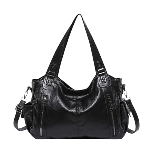 Sac à main vintage pour les cours lycee et le travail grand tote bag en cuir PU noir
