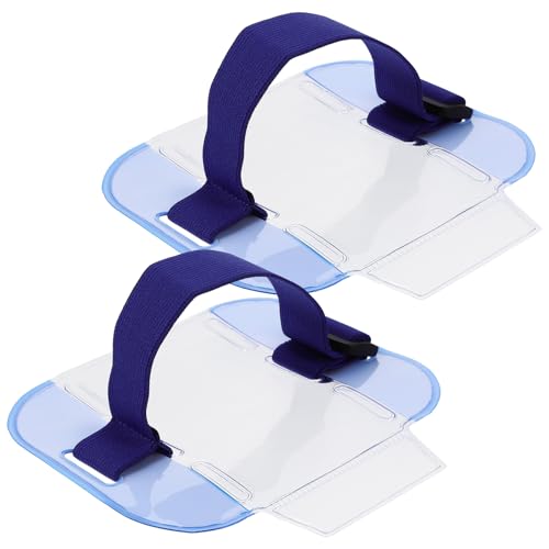 BESTYASH Lot de 2 Manchons pour Insigne en Pvc Transparent Léger et Portable Fenêtre Visuelle, Brassards Porte-badge Bleu pour Identification Professionnelle...