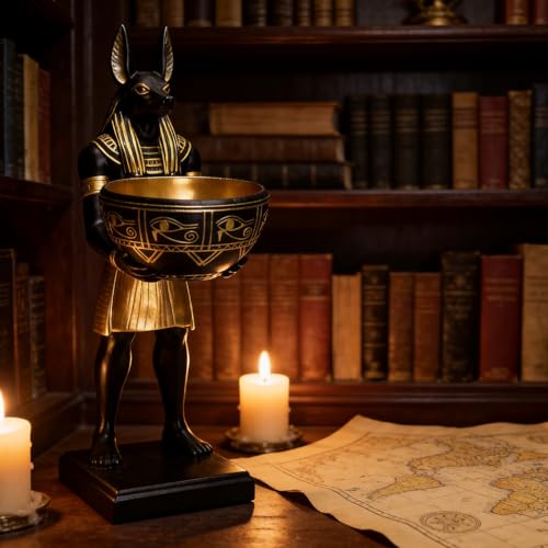 Estatua Anubis con Cuenco Decorativo en Resina miniatura 6