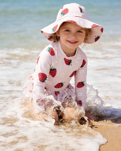 Image of Redair Toddler Girls One Piece Swimsuit Long Sleeve Bathing Suit with Hat UPF 50+ Sun Protection 1-5T