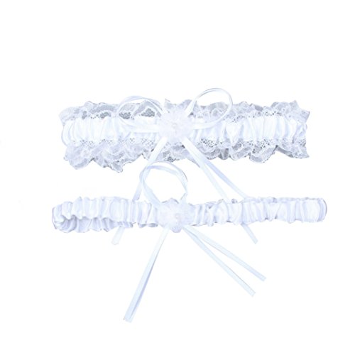 YDTQXG Women's White Lace Wedding Garters 2-Piece Set Bridal Garter Prom Gift-White