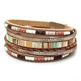 JAVMOO Leather Wrap Bracelets for Women Boho Multi-Layer Cuff Bangle Bead Strackable Jewelry Accessories Brown