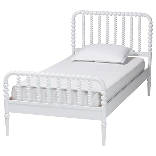 Baxton Studio Lucera Bobbin Wood Platform Bed, Twin, White