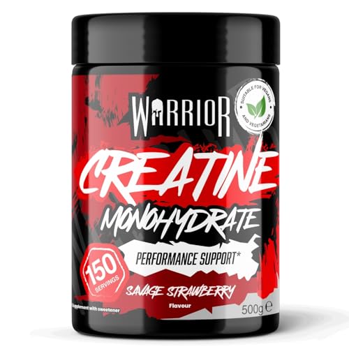 Image of Warrior Flavoured Creatine Monohydrate Powder 500g (150 Servings) – Creatine Powder Drink, Creatine for Performance, Strength & Recovery (Not Creatine Gummies or Tablets) – Savage Strawberry