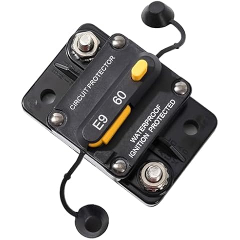 TIYANG 60A Circuit Breaker Trolling Motor Breaker 12V -48V DC Manual Reset Trip Switch 60 amp Breakers for Camper Boat Solar Setup Car RV Truck Motorhome Cover