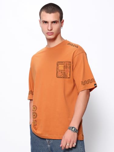 Image of Bewakoof Men's Cotton Jersey Typography Oversized Fit Half Sleeve Round Neck T-Shirt | Casual Wear | Street Wear | Oversized t Shirt for Men Cotton | Baggy