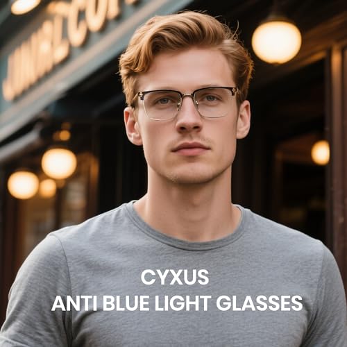 Image of Cyxus Retro Blue Light Glasses Men - Square TR90 Metal Blowline Frame Stylish Trendy for Computer Daily Work 8252