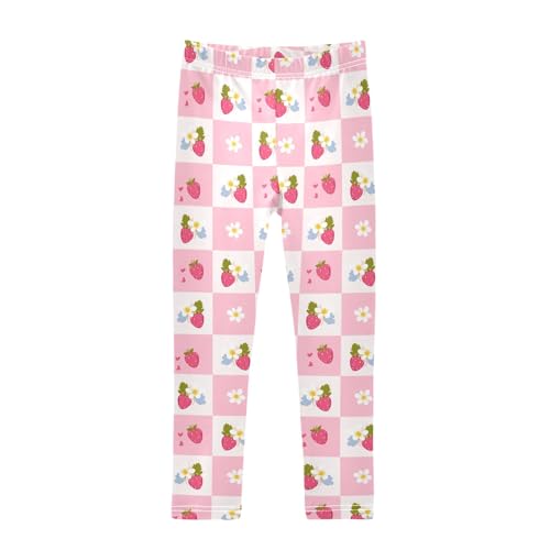 Girls' Athletic Leggings Ankle Length Yoga Dance Pants Kids Teen 4T Flower Plaid Strawberry