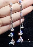 Material: Metall + Crystal XAFXAL Ohrringe,Mode Damen Crystal Schmetterling Ohrhänger Für Frauen Style Silber Kette Lange Quaste Dangle Earring Party Schmuck Geschenk