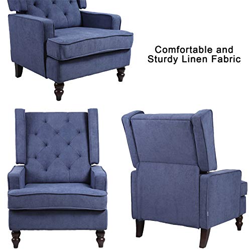 Dolonm Nursery Rocking Chair Upholstered Mid Century Modern Rocker Oversized Wingback Armchair For Living Room With Two Legs Option, Navy #TOP2