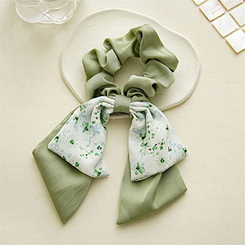 5Pcs Short Hair Scarf With Ribbon Hair Bow Scrunchies Elegant Bow Hair Ties Floral Hair Scrunchies Chiffon Bowknot Hair Scrunchies For Women #TOP5