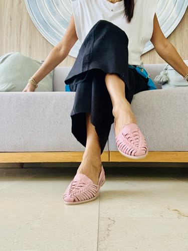 Image of Macarena Collection Leather Sandals for Women | Handmade Mexican Huarache | Woven Slip-On Shoes with Cushioned Insole | Artisan Crafted Genuine Leather