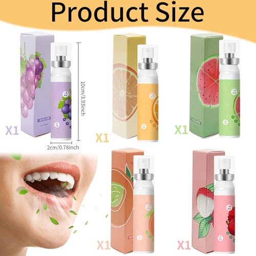 Mundspray, 5 Stück Mundspray Mit Fruchtgeschmack, Atemerfrischer Mundgeruchspflege Mundspray, Tragbares Erfrischendes Mundspray, Frischer Atem, Mundgeruch Bekämpfen, Reduziert Mundtrockenheit – Bild 3