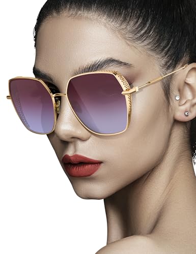 LUENX Trendy Square Oversized Women Aviator Sunglasses - Polygon Flat Three dimensional Rhombic Loop Wire Frame PC Lens2