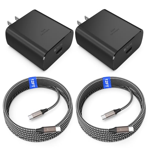 Cargador USB-C de 45 W tipo C con bloque de pared y cables de 12 pies para Samsung Galaxy