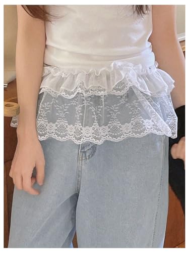 SHENHE Women's Lace Wrap Mini Skirt Tie Side Ruffle Layered Coquette Fairy Micro Skirt Waist Accessory2