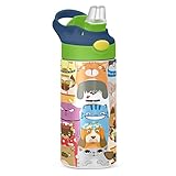 Funny Cats & Dogs Kids Water Bottle, BPA-Free Vacuum Insulated Stainless Steel Water Bottle with Str