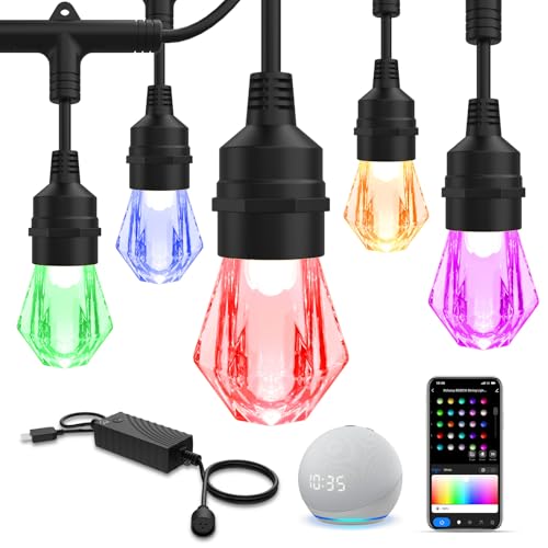 XMCOSY+ Smart Outdoor String Lights – 64ft RGBCWIC Patio Lights with 24 Color Changing Bulbs, LED String Light for Outside Backyard Bistro Party, APP WiFi Control, Work with Alexa, IP65 Waterproof