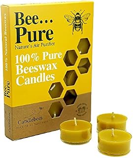Candlebees 100% Pure Natural Beeswax Tea Light Candles (Set of 12) - Eco-Friendly, Organic Air Purifier, Removes Toxins, Good for Allergies, Candle