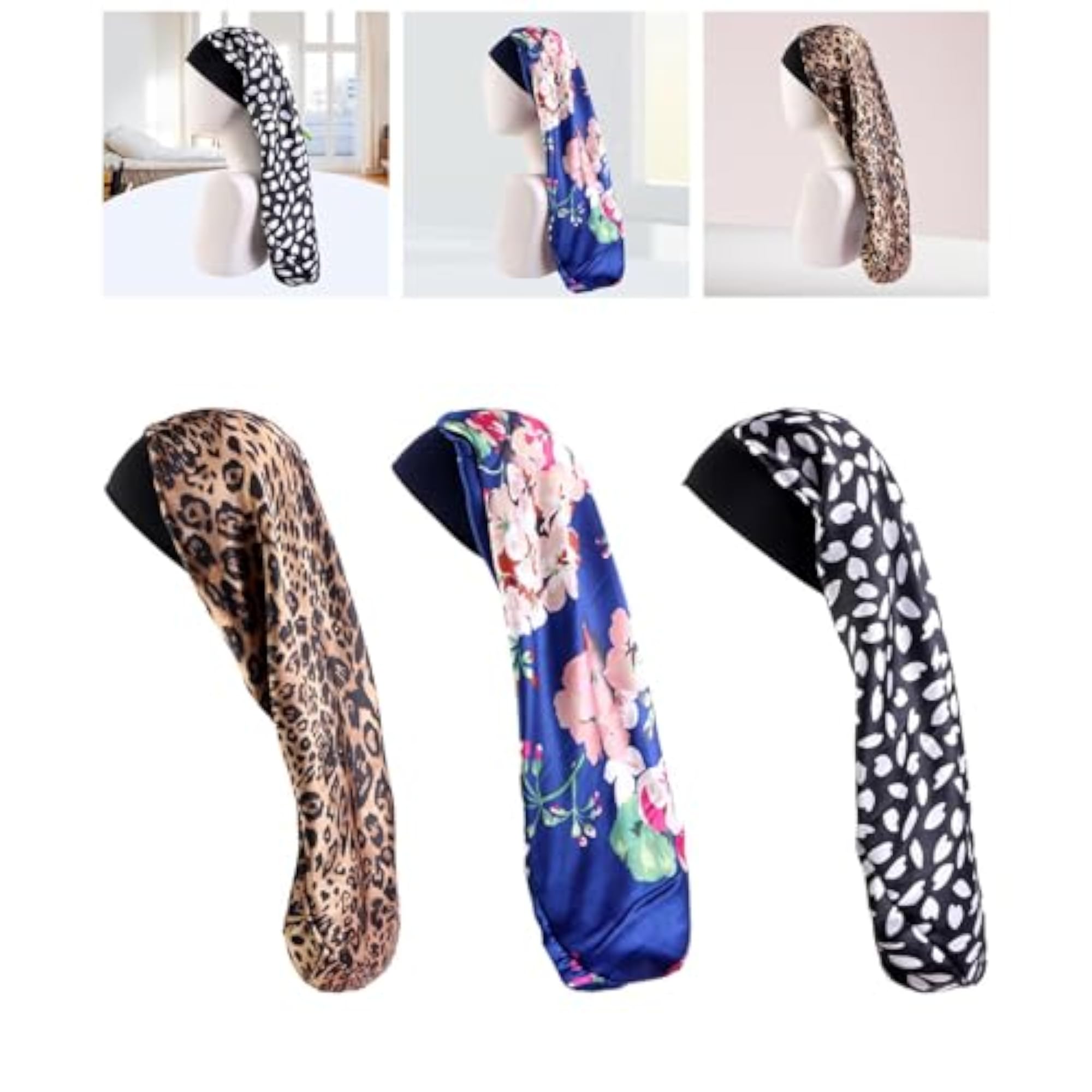 Women Long Satin Bonnet Hair Sleeping Cap, Leopard Print Multicolour
