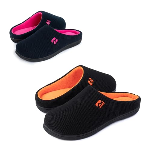 RockDove Set of 2 Pairs - Women's Original Two-Tone Slipper (Size 7-8 Women, Dark Navy) Men's Original Two-Tone Slipper (Size 9-10 Men, Oriole)