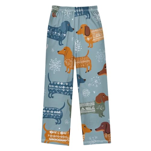 ZZXXB Dachshund Winter Snow Boys Long Pants Soft Trousers Elastic Waist Kids Lounge Bottoms with Pockets S-XL2