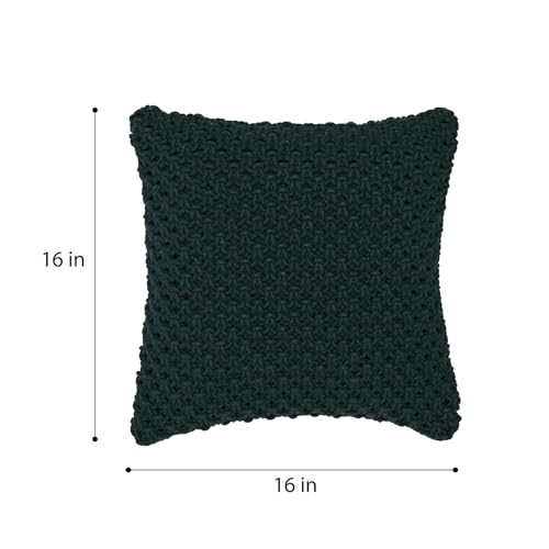 Image of Wakefit Designer Cushion Cover | 16x16 inch | Boho Macrame | Cotton Fabric on Front & Back | Hush | Pack of 1 | Dark Green