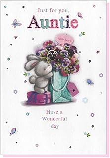Auntie Birthday Card - Rabbit & Flowers - 7.5" x 5.25" (R127)