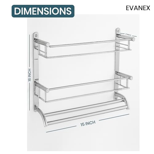 Image of EVANEX 3-Layer Bathroom Shelf 304 Grade Stainless Steel Bathroom Organizer Racks and Shelves | Bathroom Storage Shelf with Towel Bar | Wall Mount Multipurpose Shelf | Bathroom Accessories Set