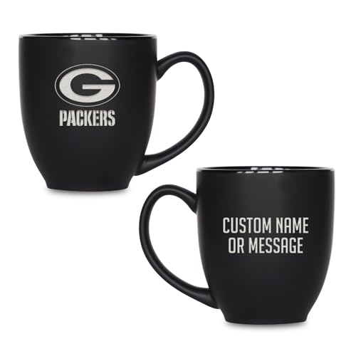 Image of Rico Industries NFL Football 15oz Personalized Laser Engraved Matte Black Ceramic Bistro Mug - For Hot or Cold Drinks