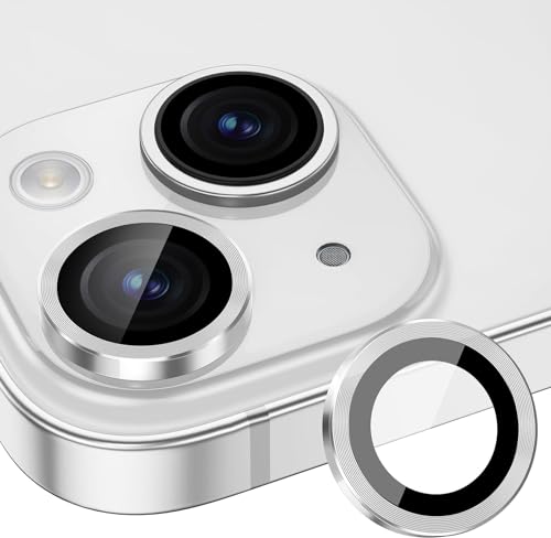 Image of Skinomi Camera Lens Protector Compatible with iPhone 15 [Anti-Scratch] Premium Tempered Glass Film Aluminum Alloy Lens Ring Cover, Silver Titanium
