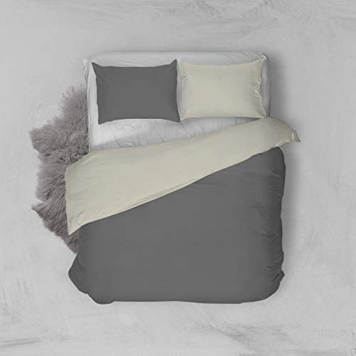 Natural Colour Duvet Cover Set, Smoke gray/Cream, Double - Image 4
