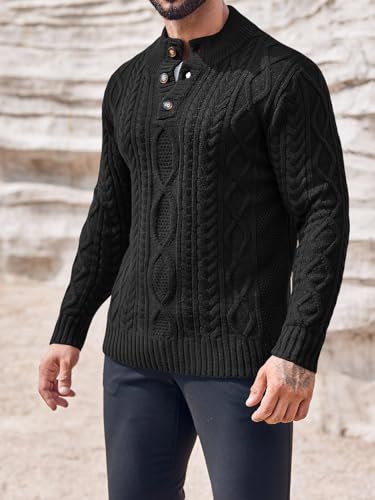 Gafeng Mens Mock Neck Pullover Sweater Casual Slim Fit Cable Knit Button Up Thermal Lightweight Winter Sweaters Knitwear3