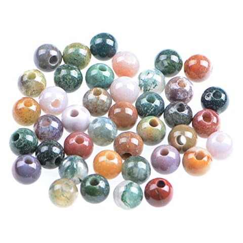 AD Beads Natural Gemstone 8mm Round Loose Beads Big Hole 2.5mm Sized 40pcs (Indian Agate) Cover