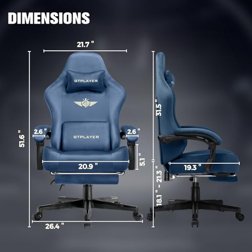 Image of GTPLAYER Big and Tall Gaming Chair 400lbs Heavy Duty Office Chair with Foot Rest, High Back Pocket Spring Ergonomic Computer Chair for Adults, Wide Comfy Seated Cushion with Linkage Armrests, Blue