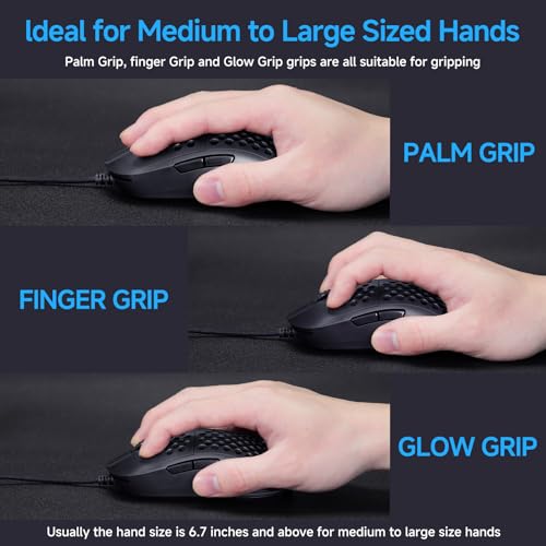 Image of TMKB Falcon M1SE Ultralight Honeycomb Gaming Mouse, High-Precision 12800DPI Optical Sensor, 6 Programmable Buttons, Customizable RGB, Drag-Free Paracord, Ergonomic Wired Gaming Mouse - Matte Black