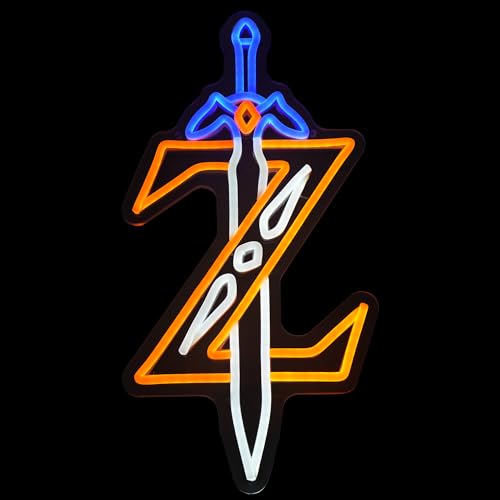 Image of Sword Neon Sign - Legend of Wall Hanging Neon Sign - Blue and Orange LED Lighted Gaming Decor - Sword LED Neon Sign - 17.7 * 8.9 inches - Gamer Gift and Room Decoration, Blue,Orange,White