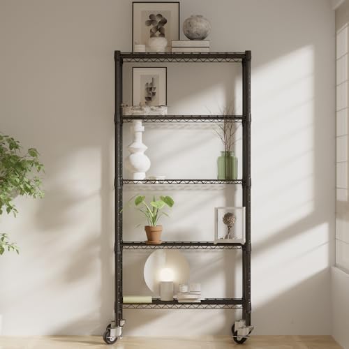 5 Tier Shelving Unit Wire Rack, Heavy Duty Adjustable Shelf Rolling Storage Shelves with Wheels, 14" D x 30" W x 60" H 750 lbs Capacity Kitchen Garage Pantry Shelves for Small Spaces - Image 3