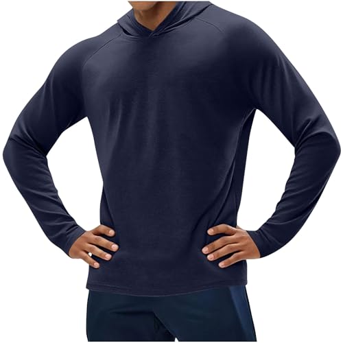 Men Blue Lightweight Hoodie for Summer Fall UPF 50+ Sun Protection Fishing Shirts Outfit with Thumbholes3