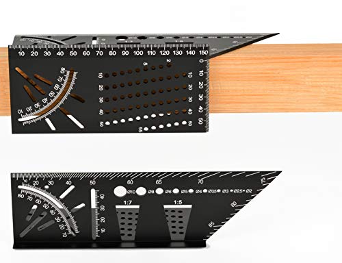 ZOTA 2PCS Woodworking Tools, 3D Mitre Angle Measuring Ruler-Aluminum Alloy Carpentry Tools -45/90 Degree Angle T Ruler with Punctuation Marking Gauge & Hole Scribing wood working gift for Men