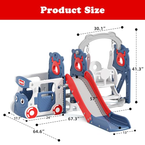 Image of XJD 10 in 1 Toddler Slide, Kids Slide for Toddlers 1-3, Toddler Play Climber Slide Playset with Basketball Hoop and Ball,Toddlers Outdoor Indoor Playground (Red, Medium)