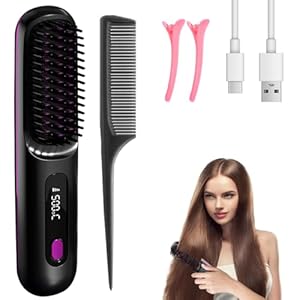 Hojalis Glättbürste Kabellos, Kabellose Glättbürste, Eloura Tragbare Bürste Glätten,Mini Glätteisen Haarglättungsbürste Mit LED Anzeige Und 3 Temperatureinstellung,160°C... Für Glätten,Locken