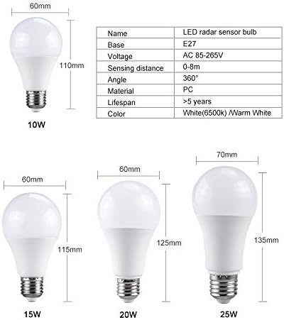 Miniatura 4 de Luopan - 10 bombillas LED con sensor de movimiento de radar AC85-265 V, lámpara LED E27, bombilla infrarroja inteligente automática, bombillas de